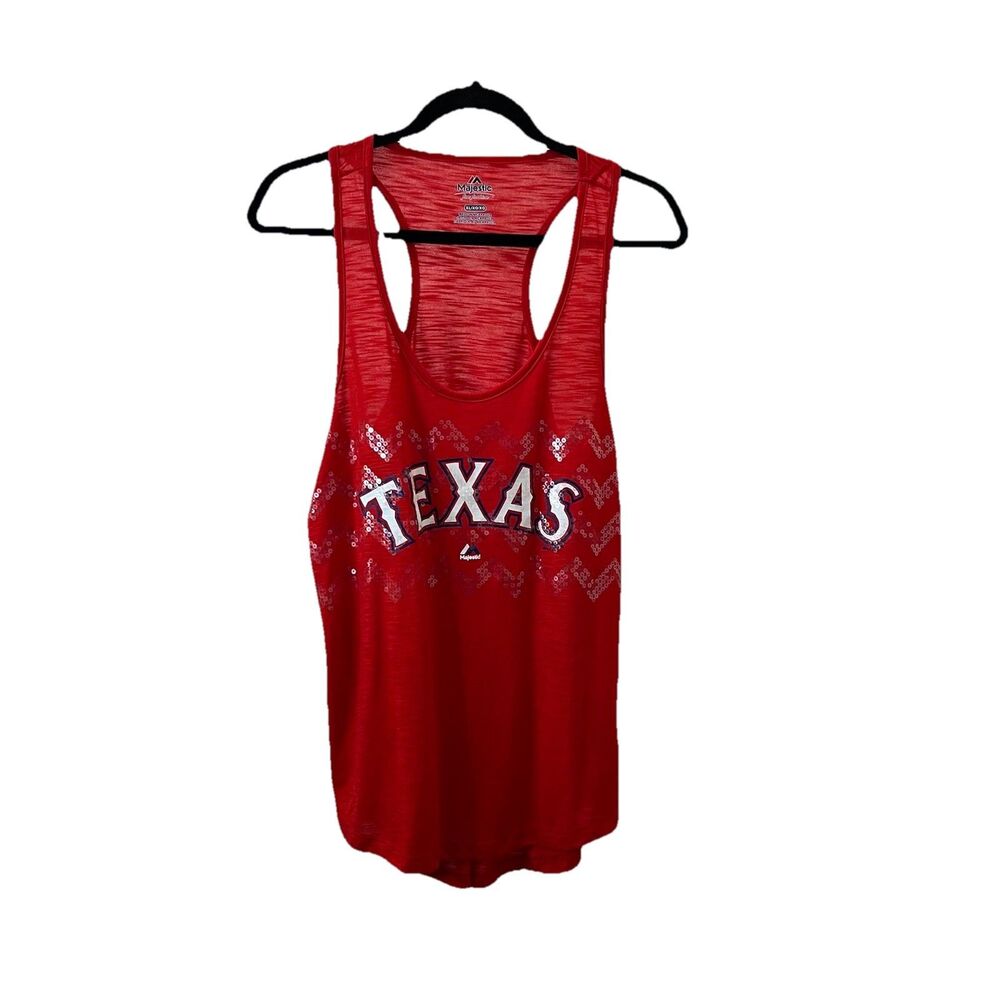 Majestic Texas Rangers Sequin Red Tank Top Women’s Size XL MLB Baseball
